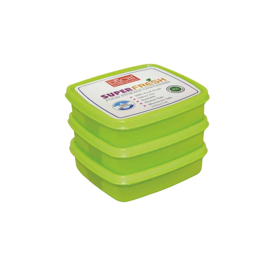 Square Container 400 Ml(set Of 3) Shade Green