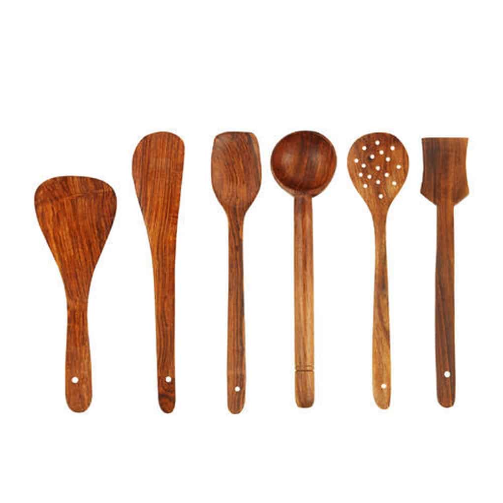 Buy Any Kitchen Wooden Skimmer Spoons (Brown) - Set of 5